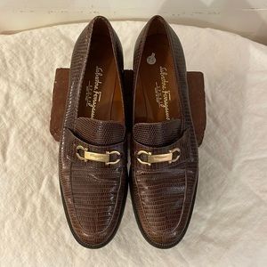 Vintage Italian Salvatore Ferragamo Brown Leather Slip-on Loafers, Size …